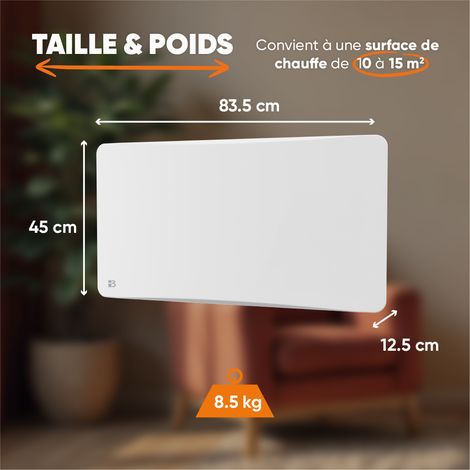 Radiateur électrique fixe à inertie sèche fonte + film avec thermostat interchangeable 1500W Bestherm ALMEA horizontal blanc — photo 4