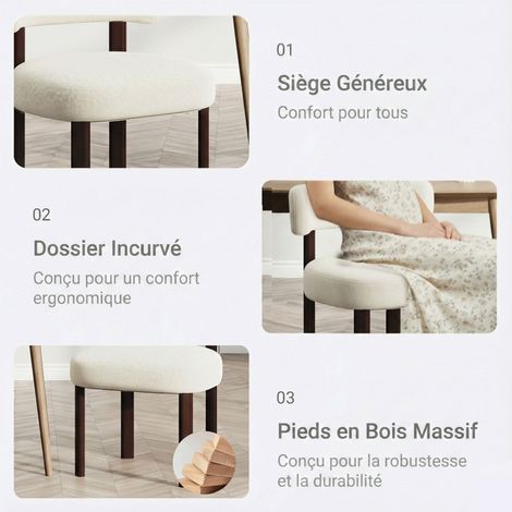 COLAMY Chaise DCW19-BE-FB-N1 - Lot 2 Chaises de salle à manger en bois massif – design épuré et chaleureux - beige — photo 5