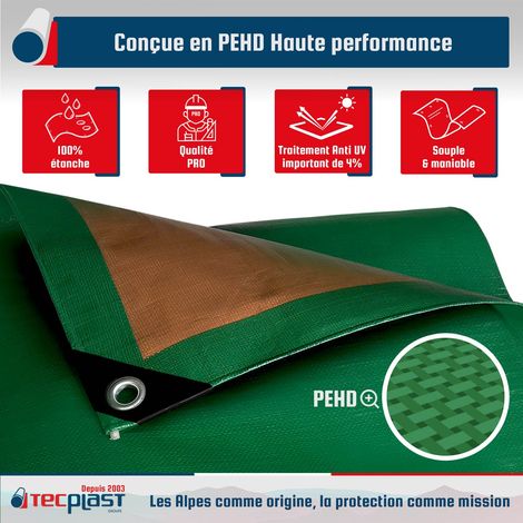 Tecplast – Bâche de protection 10x12 m 250g/m² – Étanchéité totale – Résistante aux intempéries – Ourlet périphérique et œillets aluminium — photo 3