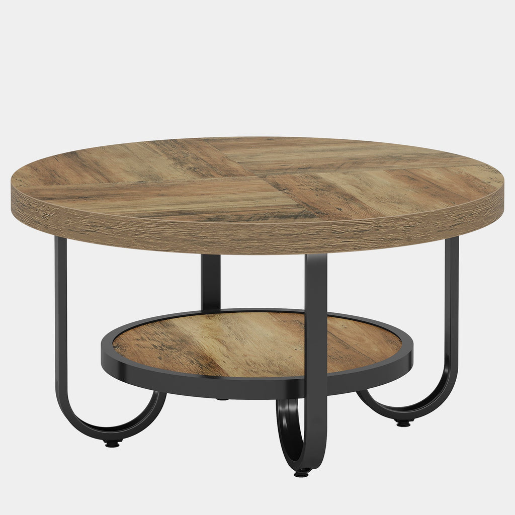 Table basse Tribesigns à deux niveaux, Table centrale de 79 cm avec étagère de rangement