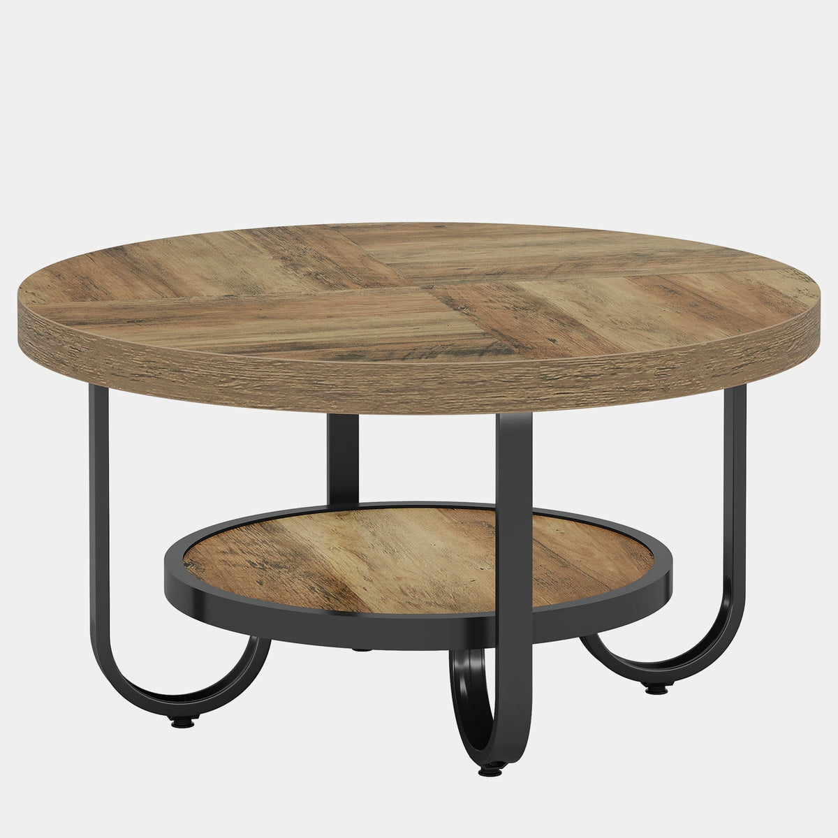 Table basse Tribesigns à deux niveaux, Table centrale de 79 cm avec étagère de rangement