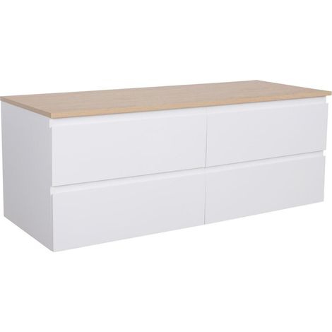 Mob-In – Meuble sous vasque double suspendu 120 cm – Plan effet bois résistant à l'eau – 4 tiroirs de rangement – Charnières à fermeture progressive — photo 1