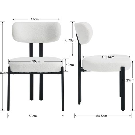 Wahson Lot de 2 chaises en fausse fourrure – Chaise salle à manger avec pieds en métal – Confortable et design moderne – Hauteur d'assise 48.25cm – Blanc — photo 2
