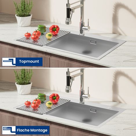 Évier Cuisine en Inox 75 x 45 x 19 CM Évier 1 Bac avec Égouttoir pliable et Système de Drainage, Évier à Encastrer pour Meuble de 80 cm — photo 2
