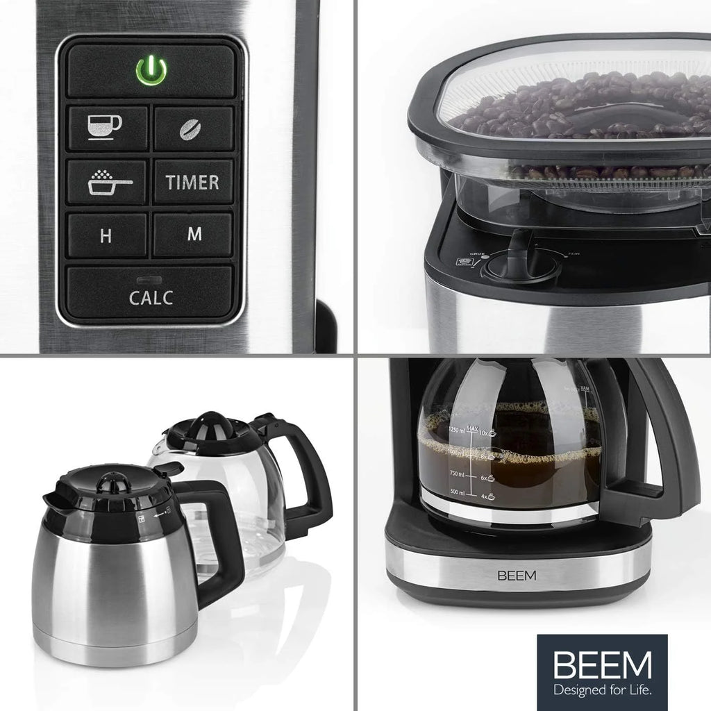 2026 BEEM FRESH-AROMA-PERFECT II Filterkaffeemaschine mit Mahlwerk - Thermo | Edelstahl | Thermokanne | 24h-Timer | 1000 W |