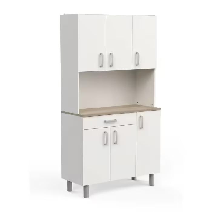 2026 Buffet De Cuisine Coloris Chêne Kronberg Blanc Mat L. 100,8 X H. 185,50 X P. 42,30 Cm Buffet de cuisine