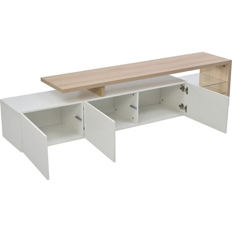 Meuble tv, Meuble tele, Meuble TV Moderne – Meuble Télé Élégant avec Design en Bois, Finition Blanc Brillant, Étagères en Verre et LED, Espace de Rangement Pratique — photo 5