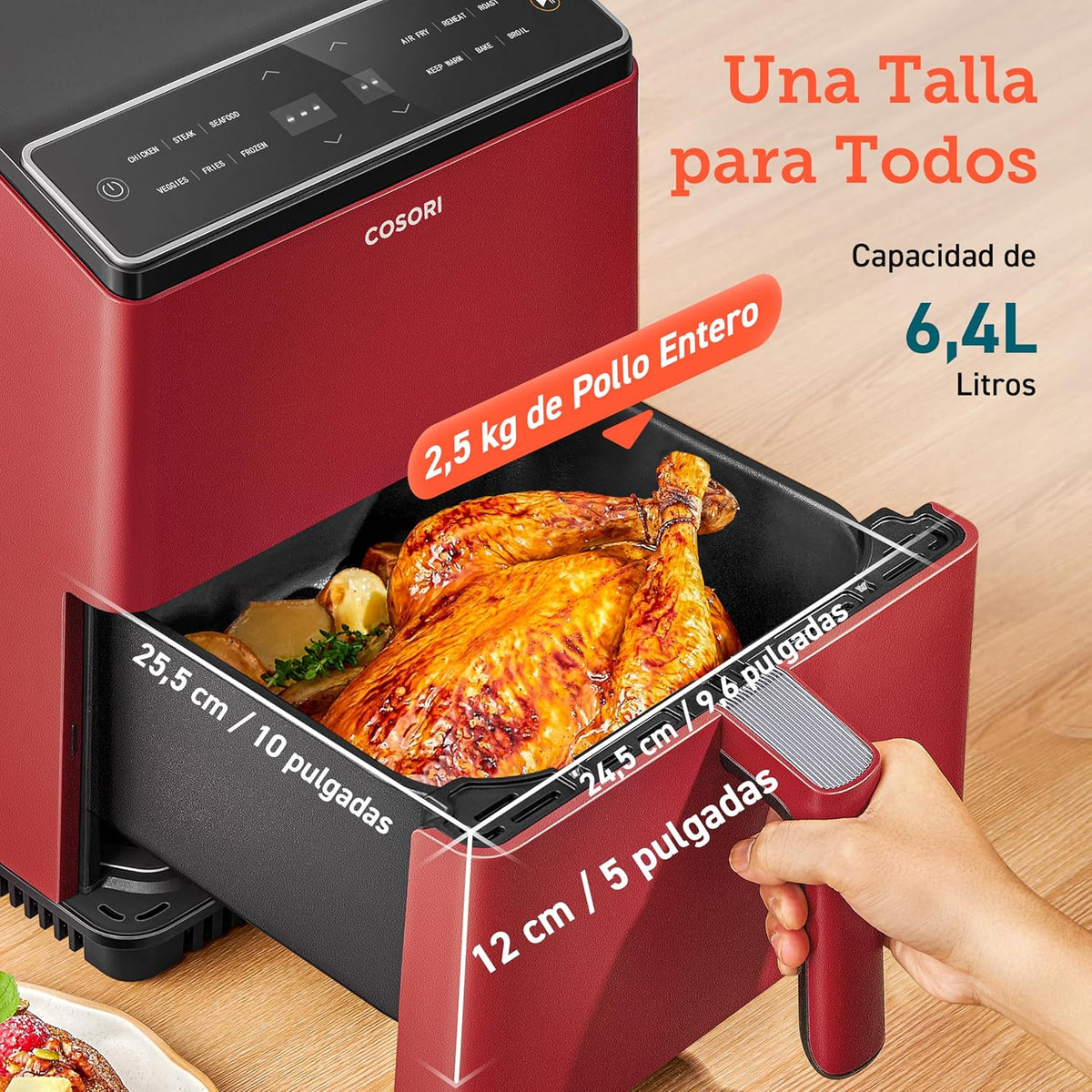 2026 Friteuse à air sans huile COSORI 6,4 L, double chauffage, sans remuer ni préchauffer, avec recettes en espagnol et 12 pr