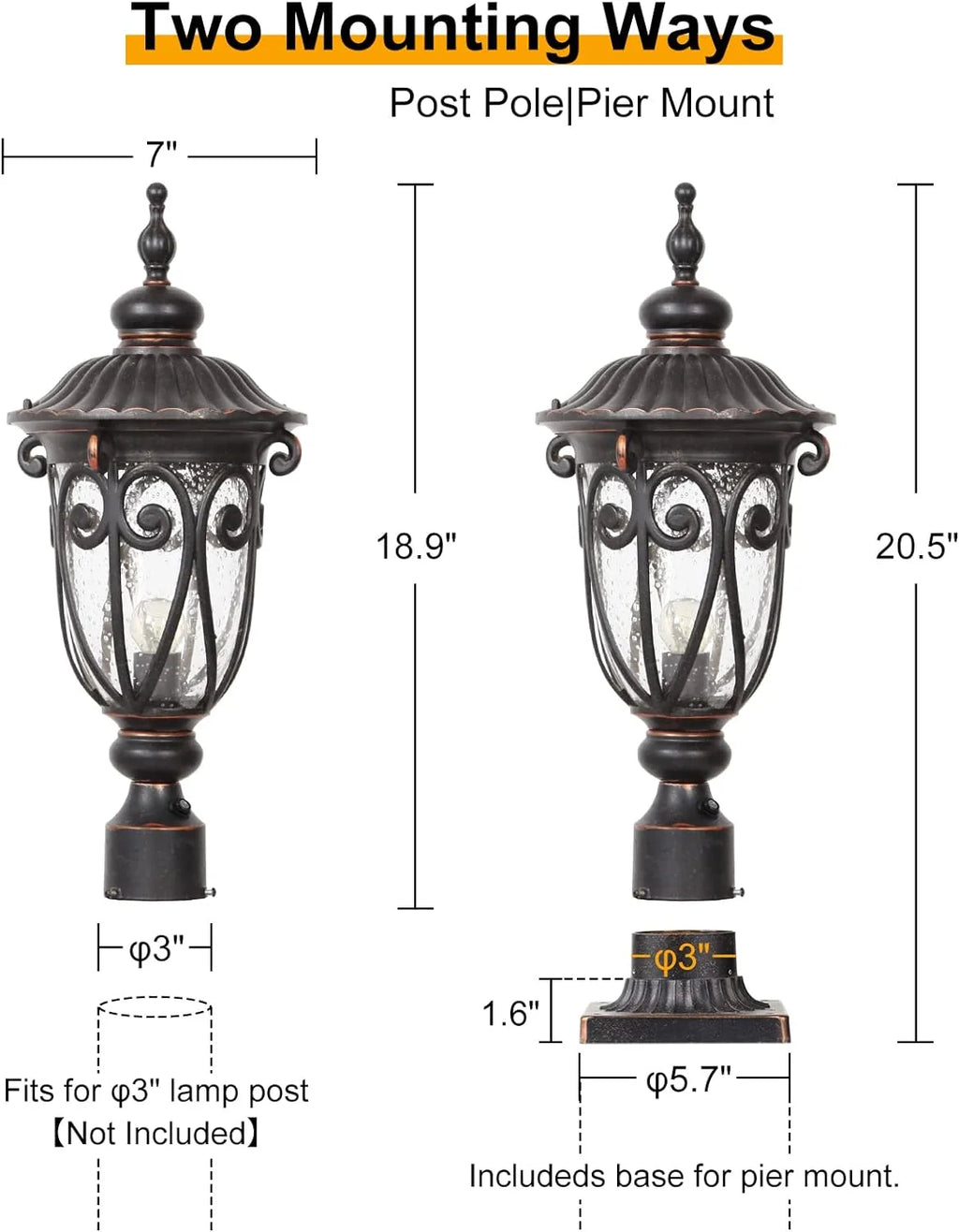 2026 Grande applique murale d'extérieur de 58 cm pour porche, lot de 2, en aluminium, lanterne vintage en bronze avec abat-jo