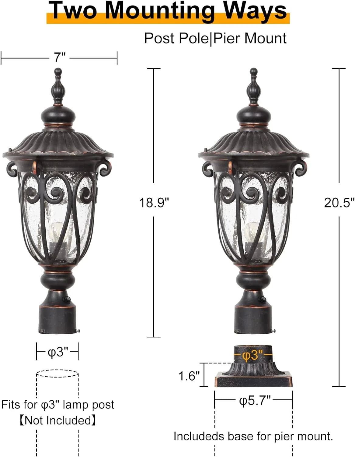 2026 Grande applique murale d'extérieur de 58 cm pour porche, lot de 2, en aluminium, lanterne vintage en bronze avec abat-jo