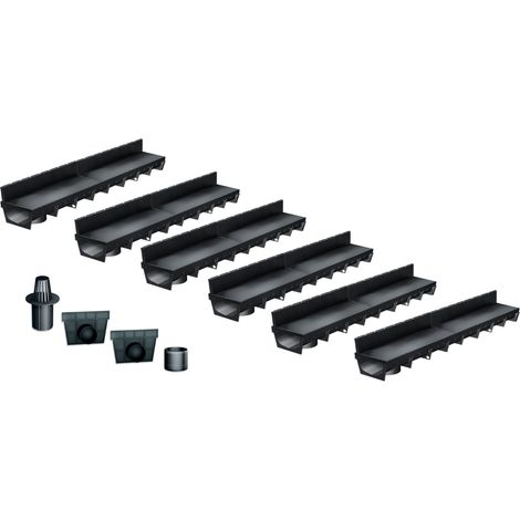 MEA – Pack de 6 caniveaux extérieurs A15 avec grille à fente en PP recyclé – Largeur utile 10cm – Drainage efficace pour terrasse et piscine — photo 1