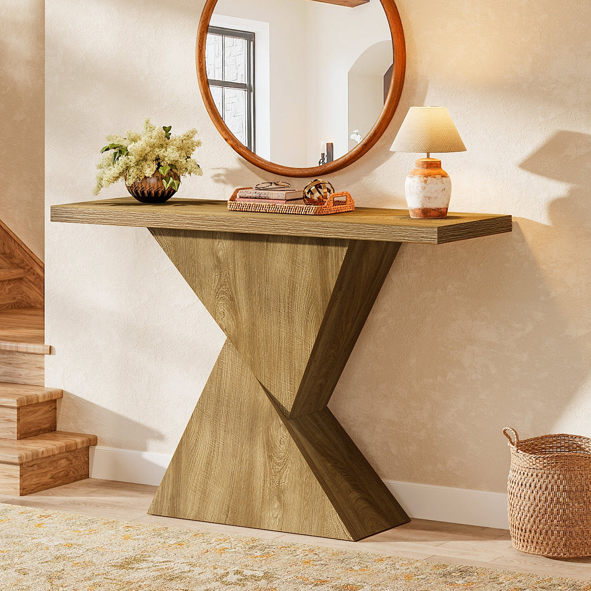 Tribesigns Console géométrique de 105 cm, Table-banc étroite de style campagnard