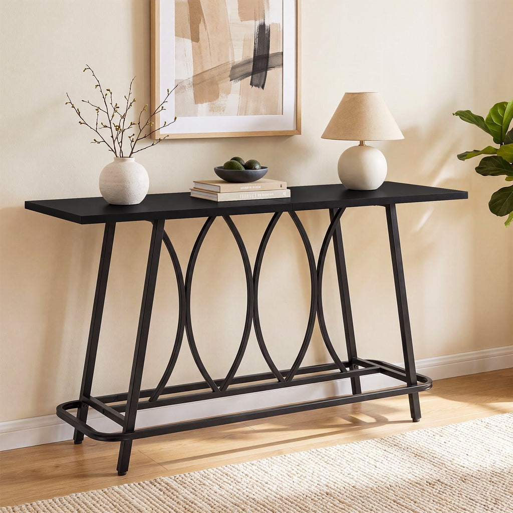 Tribesigns Console de 160 cm de long style campagne moderne, Table d'entrée étroite avec structure en métal