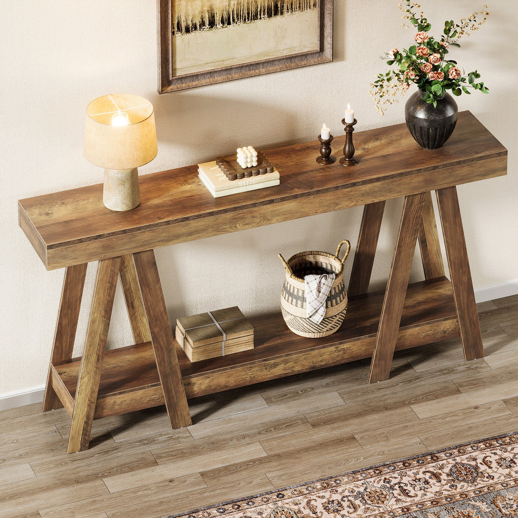 Tribesigns Console de 180 cm de long de style campagnard, Table d'entrée étroite à 2 niveaux