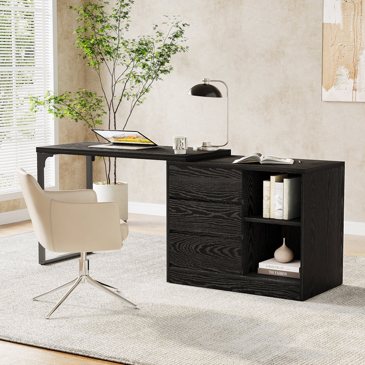 Tribesigns Bureau d'ordinateur, Bureau d'angle réversible avec armoire à tiroirs
