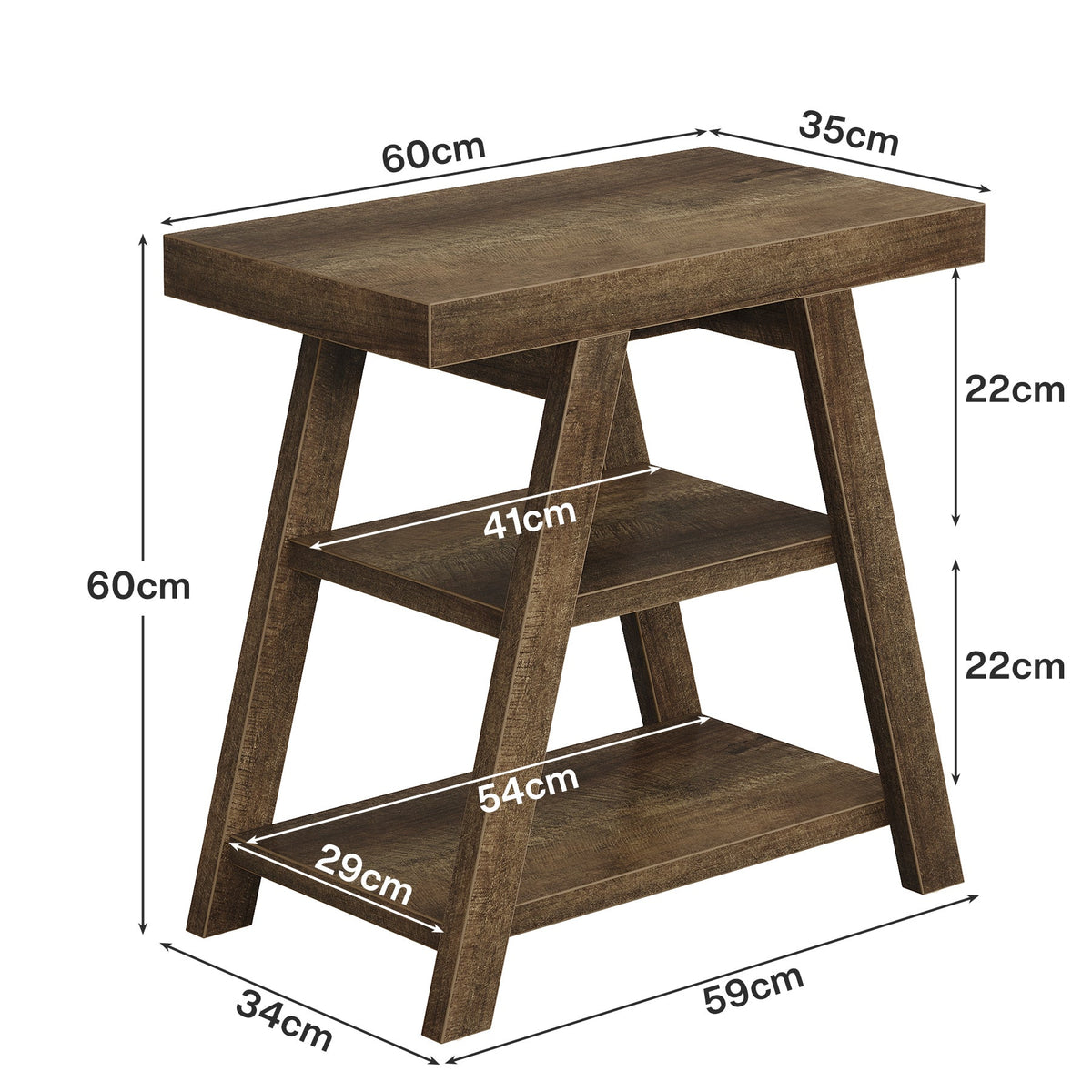 Tribesigns Table d'appoint style campagnard, Table d'appoint en bois à trois niveaux avec pieds trapézoïdaux