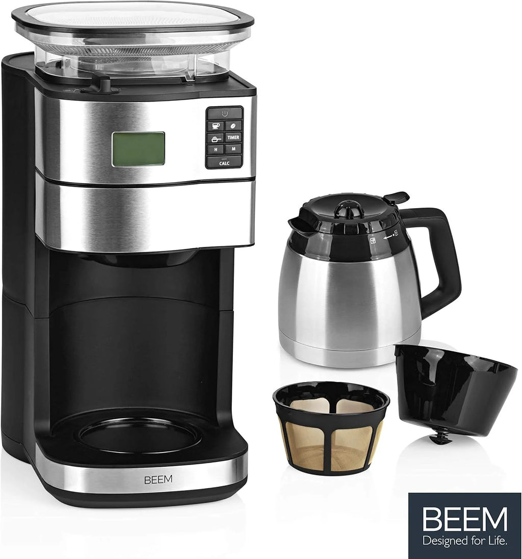 2026 BEEM FRESH-AROMA-PERFECT II Filterkaffeemaschine mit Mahlwerk - Thermo | Edelstahl | Thermokanne | 24h-Timer | 1000 W |