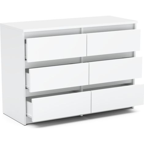 Commode blanche 100 cm avec 6 tiroirs – Meuble TV en panneau stratifié – Verrouillage tiroir – Finition mate élégante — photo 2