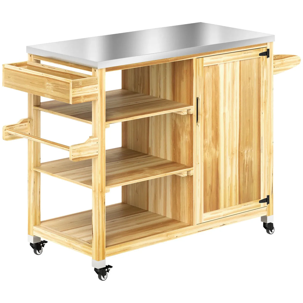 2026 Outsunny Grillwagen Outdoor Kücheninsel mit Rollen Massivholz