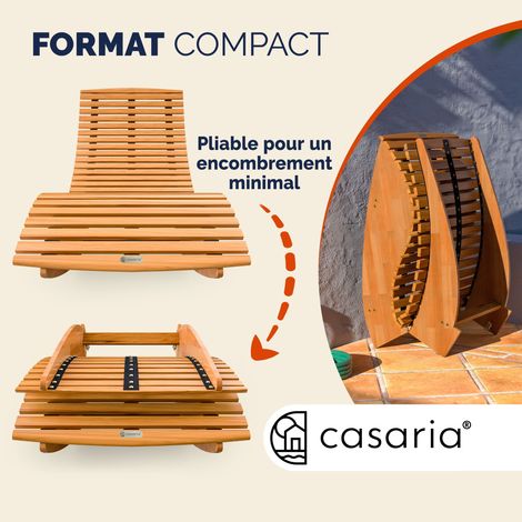 CASARIA® 2x Chaise longue à bascule JAVA en bois d'acacia certifié FSC Pliable transat ergonomique jardin Sauna Capacité de charge 160kg — photo 5