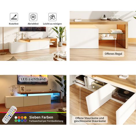 Meuble tv, Meuble tele, Meuble TV Moderne – Meuble Télé Élégant avec Design en Bois, Finition Blanc Brillant, Étagères en Verre et LED, Espace de Rangement Pratique — photo 3
