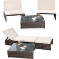 Mucola – Salon de jardin modulable en poly-rotin marron – Ensemble 2 fauteuils, 1 table avec plateau en verre – Coussins hydrofuges amovibles — photo 1
