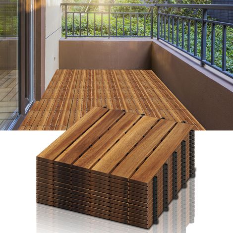Swanew – Dalles de terrasse en bois d'acacia 30x30 cm – Système clips – Résistantes aux intempéries – Lot de 33 pièces pour 3m² — photo 1