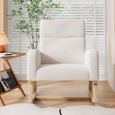 Eifson – Fauteuil à bascule scandinave en tissu sherpa – Dossier inclinable – Accoudoirs avec poches de rangement – Pieds en bois massif – 69x78x87cm — photo 4