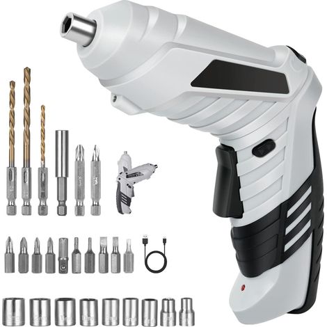 Perceuse Visseuse Sans Fil 3.6Nm, Visseuse Devisseuse 1300mAh 3.6V + 26 Accessoires, 2 Sens Rotation + Lampe LED, Câble Charge USB, Idéal pour Artisans, Installation de Meubles et Jouets