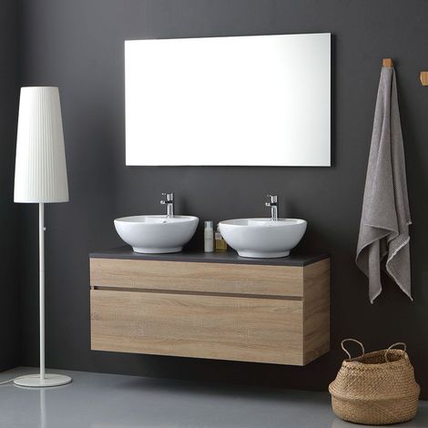 Kiamami Valentina – Meuble de salle de bains suspendu 120cm en chêne naturel – Tiroir sous lavabo avec fermeture soft close – Miroir 120x60 avec cadre en abs — photo 2