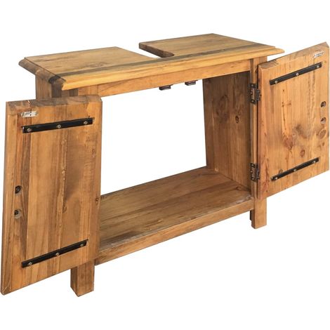Vidaxl – Meuble sous vasque simple en pin massif 70x32x63 cm – Look vintage – Grand compartiment – Fixation murale incluse — photo 2