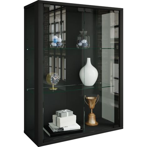 Ebuy24 – Vitrine murale noire avec 2 portes vitrées – 2 étagères en verre – À fixer au mur – Design moderne et élégant — photo 1