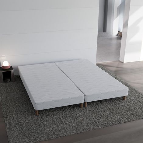Kbedding – Sommier tapissier 160x200 cm – Structure en bois massif – 2 segments de 80x200 cm – Hauteur 30 cm – Coutil stretch antibactérien — photo 1