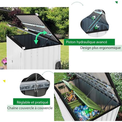 YODOLLA Cache Poubelle Exterieur en Métal, Abri pour 2 Poubelles 240L, Rangement Exterieur pour Outils, Blanc — photo 4