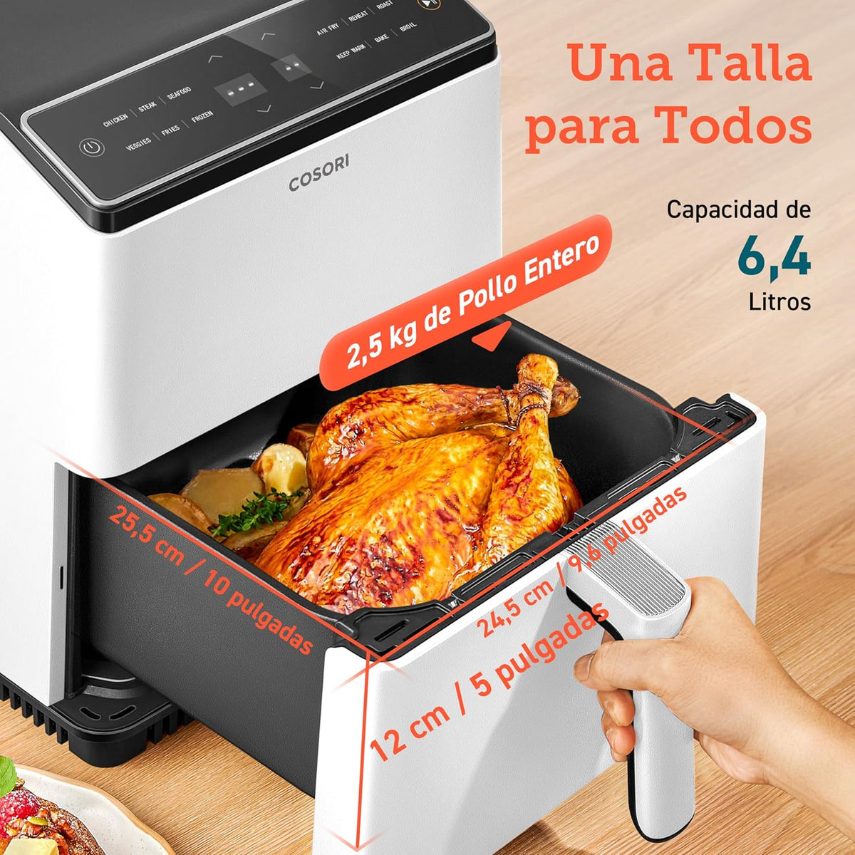 2026 Friteuse à air sans huile COSORI 6,4 L, double chauffage, sans remuer ni préchauffer, avec recettes en espagnol et 12 pr
