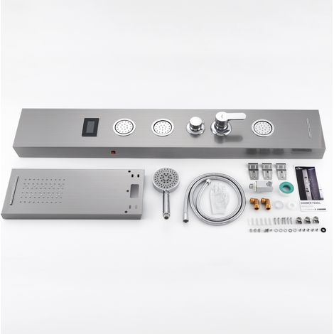Auralum Panneau Colonne Douche Hydromassante Carrée Acier Inox avec Écran LCD et Lumières LED Multifonction à 3 Jets de Massage — photo 5