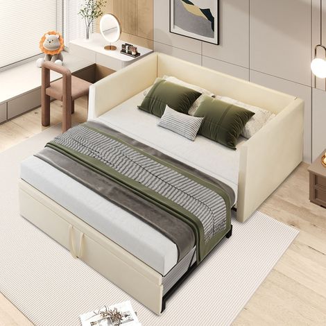 Sunfecili – Canapé-lit gigogne 90/180x200 – Lit rembourré en velours doux – Sommier à lattes – Transformable pour petits espaces — photo 1