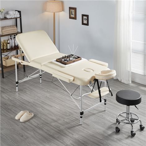 Yaheetech Table de Massage Pliante Professionnelle 70 x 213 cm 3 Section avec Pied en Aluminium Lit de Massage Portable à Hauteur Réglable Repose-tête Ergonomique pour le Massage Spa Tatouage Beige — photo 5