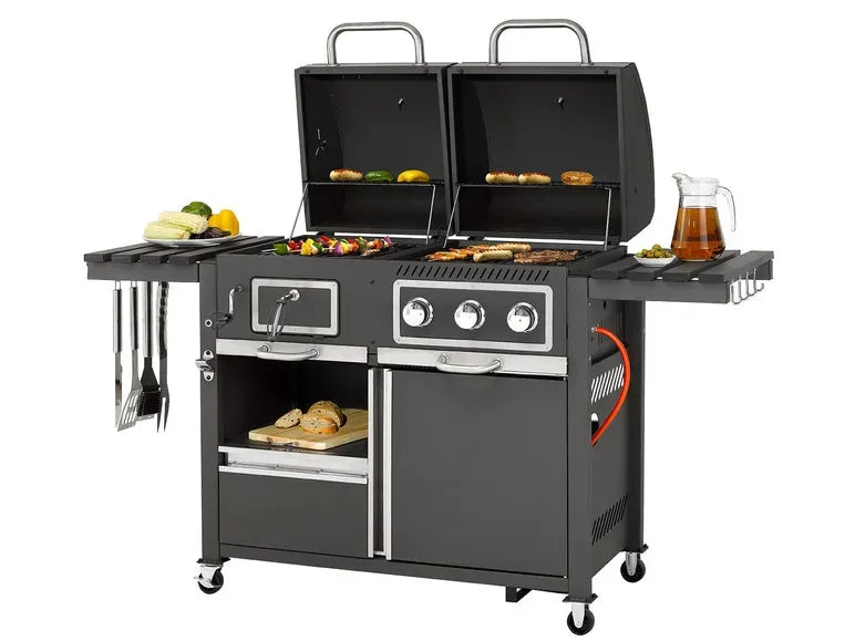 2026 tepro Kohle-Gas-Grill »Toronto Kombi«, 8,7 kW Leistung, 3 Edelstahlbrenner, 2 Ablagen