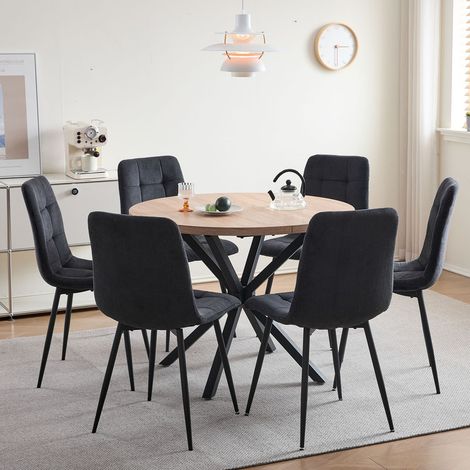 Wokaka Lot de 6 chaises - Chaises desalle à manger - Velours côtelé - Style vintage - Noir — photo 2