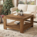 Table basse carrée rustique en bois de 80 cm avec étagère de rangement