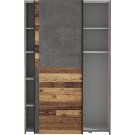 Les Tendances – Armoire coulissante 2 portes 120x42x190,5 cm – Panneaux de particules – Finition vieux bois vintage et béton gris foncé – 6 tablettes — photo 3