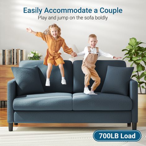 Keepbuying – Canapé droit 2 places en velours teddy – Confort en bois massif – Loveseat avec accoudoirs – Dimensions 165 x 78 x 89 cm – Couleur bleu gris — photo 3