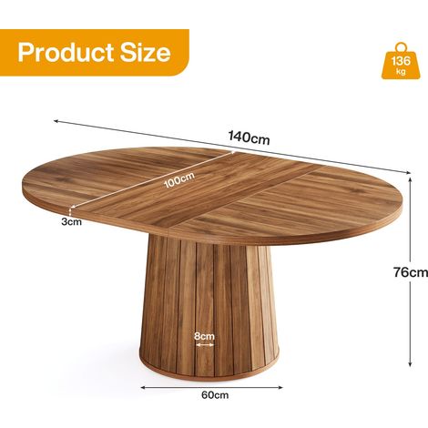 Tribesigns – Table à manger ovale 140 cm pour 6 personnes – Plateau en bois d'ingénierie – Base cylindrique en métal – Style rustique — photo 5