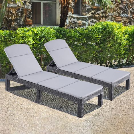 Bolli – Lot de 2 transats de jardin en résine tressée – Dossier réglable – Coussin inclus – Résistant aux intempéries – Noir — photo 2