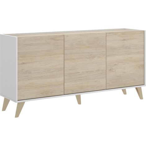 Abitare – Buffet 155 cm blanc mat et chêne naturel – 3 portes avec étagères internes – Design nordique pour rangement élégant — photo 3