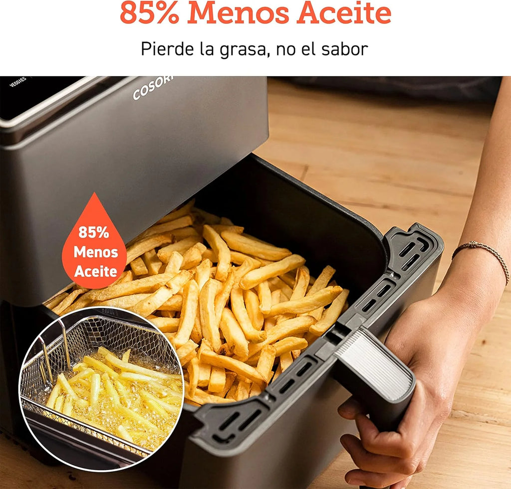 2026 Friteuse à air sans huile COSORI 6,4 L, double chauffage, sans remuer ni préchauffer, avec recettes en espagnol et 12 pr