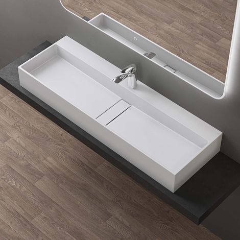 doporro Vasque à Poser Blanc Mat Lavabo de Salle de Bains Suspendu 120x40x14cm Lave Mains avec Bonde et Cache Bonde Colossum6028 — photo 1