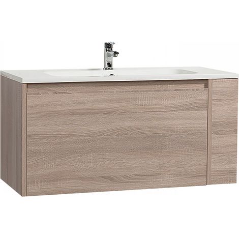 Le Quai Des Affaires – Meuble sous vasque avec vasque VESNA – Décor chêne blanchi – 1 tiroir – Dimensions L100xP46xH50 cm – Résine blanc brillant — photo 2
