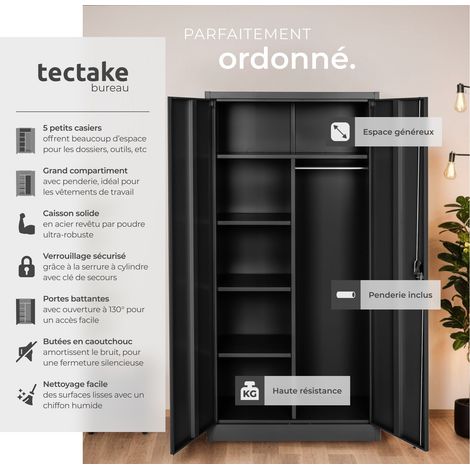 Armoire de rangement metallique en acier 180 x 80 40 cm noir — photo 2